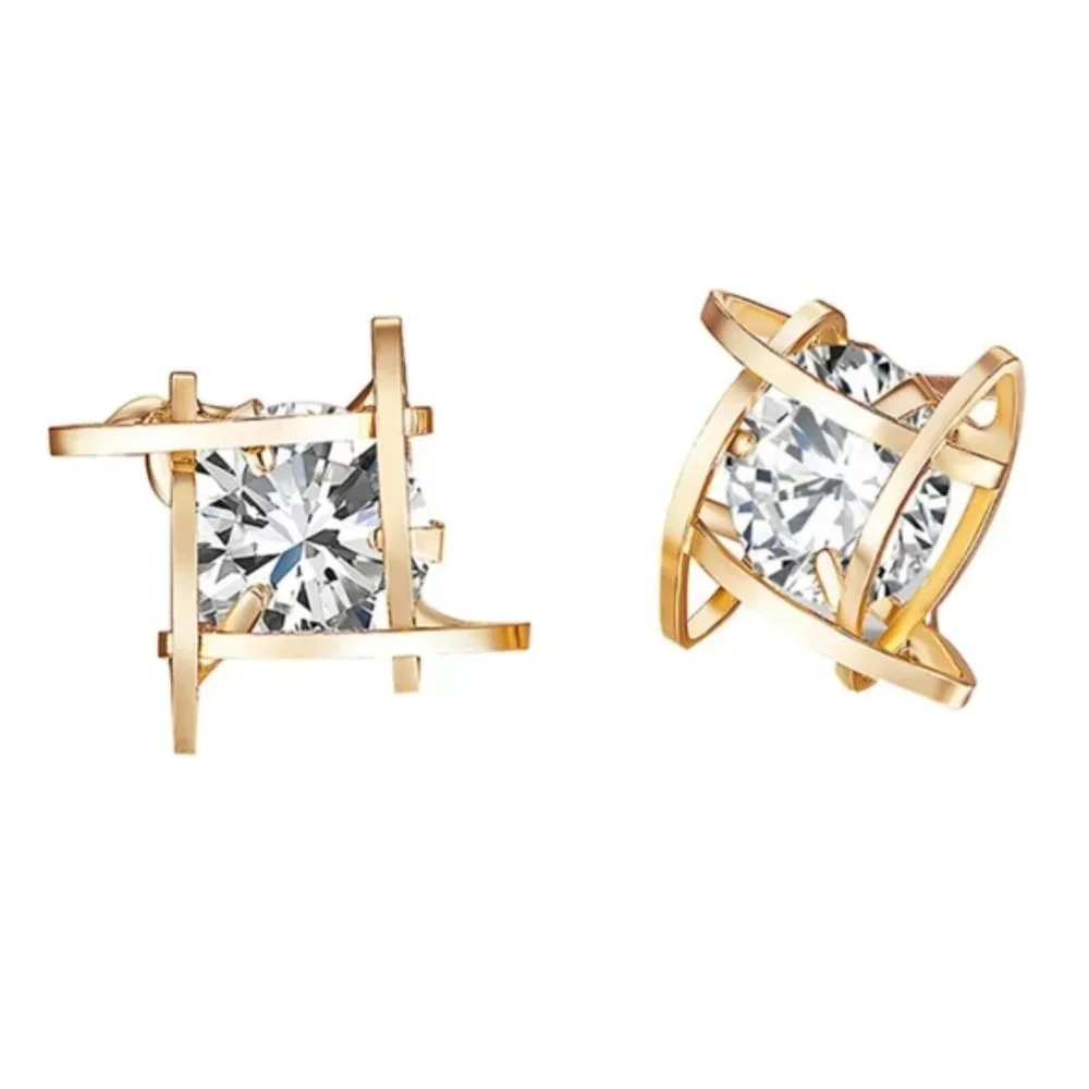 *NEW Round Solitaire Caged Diamond Stud Earrings
